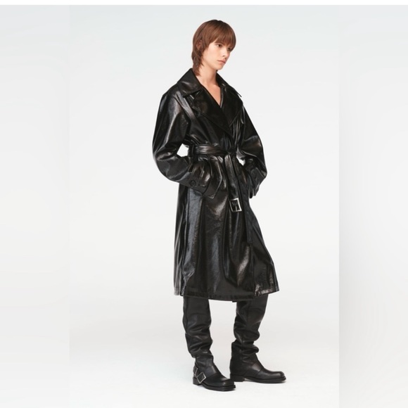 Zara Black Leather Trench Coat STEVEN MEISEL ZARA BLACK FAUX